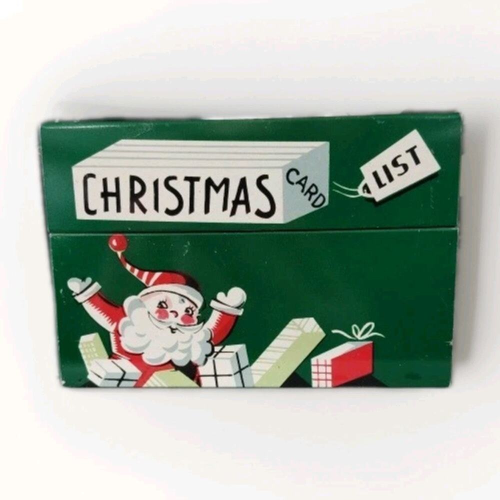 VINTAGE MAYFAIR CREATION 1954 METAL CHRISTMAS CARD LIST TIN Chicago Illinois